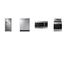 Samsung 4 STAINLESS STEEL PKG: Electric Smoothtop Range 5 Element Convection Oven No-Preheat Air Fry Self Steam Clean, 1.7cf OTR MW 300CFM, Fully Integrated Dishwasher 48 dBA 3rd Rack ENERGY STAR, 28 cu. ft. 4-Door French Door Refrigerator External W