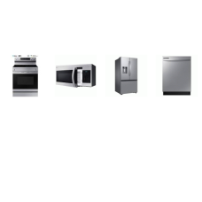 Samsung 4 STAINLESS STEEL PKG: Electric Range Covection Air Fry Oven, 1.6cf OTR MW , Fully Integrated Dishwasher 53DBA, 36 Inch Smart French Door Door Refrigerator 30.5CF Dual Auto Ice Maker External Dispensers