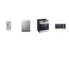LG 4 STAINLESS  : Slide-In Electric Range Self Clean Oven, 1.8CF OTR MW, Dishwasher 46 dB TrueSteam, 28CF French 4 Door Refrigerator External Ice/Water Dispenser ENERGY STAR