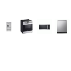 LG 4 STAINLESS  : Slide-In Electric Range Self Clean Oven, 1.8CF OTR MW, Dishwasher 44 dB TrueSteam, 28CF French 4 Door Refrigerator External Ice/Water Dispenser ENERGY STAR