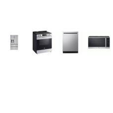 LG 4 STAINLESS  : Slide-In Electric Range Self Clean Oven, 1.8CF OTR MW, Dishwasher 44 dB TrueSteam, 28CF French 4 Door Refrigerator External Ice/Water Dispenser ENERGY STAR