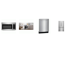 Frigidaire 4 Stainless Steel Package: 30 Inch 5 Element Electric Slide-In Range Oven, 1.8CF OTR MW 300 CFM, Fully Integrated Dishwasher 52dba, 28.8CF French Door Refrigerator Ice Maker