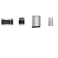 Frigidaire 4 Stainless : Electric Slide-In Range Oven, 1.8CF OTR MW 300 CFM, Fully Integrated Dishwasher 52dba, 28.8CF French Door Refrigerator Ice Maker