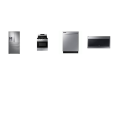SAMSUNG 4 STAINLESS : 5BRS GAS RANGE Oven Convection Air Fry, 2.1CF OTR MW 400CFM, Dishwasher 53DBA, 28CF 4-Door French Door Refrigerator External Watrer Ice Dispenser