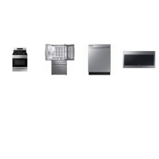 SAMSUNG 4 STAINLESS : 5BRS GAS RANGE Oven Convection Air Fry, 2.1CF OTR MW 400CFM, Dishwasher 53DBA, 28CF 4-Door French Food Showcase Door Refrigerator EXT WD