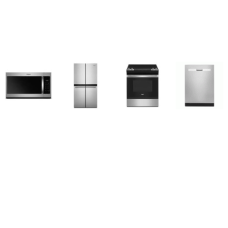 Whirlpool 4 STAINLESS STEEL APPLIANCE PACKAGE : 30 Inch Slide-In Electric Range Self Clean Oven, 1.7CF OTR MW 300 CFM, 55 dBA Dishwasher, 36 Inch Counter-Depth 4-Door French Door Refrigerator W/Ice Maker