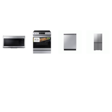 Samsung 4 STAINLESS : Slide-in Electric Range Air Fry Self Convection Oven, OTR Convection MW, Dishwasher 42dBA, Counter-Depth French 4-Door Refrigerator Dual Ice Maker Beverage Center