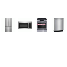 Frigidaire 4 APPLIANCE PACKAGE Stainless Steel : 30'' Front Control Gas Range Convection Bake Oven, 1.8CF OTR MW 300 CFM, Fully Integrated Dishwasher 52dba, 32 Inch Counter-Depth French Door Refrigerator Filtered Water Ice Maker Water Brushed Stainle