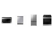 Samsung 4 STAINLESS : 36 Inch Counter Depth Smart 3-Door French Door Refrigerator AutoFill Pitcher Dual Auto Ice Maker, 2.1CF OTR MW 400CFM, Fully Integrated Smart Dishwasher 42dBA Half Load Option, Slide-In Smart Gas Range Self Clean Oven