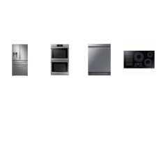 Samsung 4 STAINLESS STEEL PKG: 30 Inch Electric Double Wall Dual Convection Oven, 28 cu. ft. 4-Door French Door Refrigerator External Watrer Ice Dispenser, Fully Integrated 3rd Rack 39 dBA Dishwasher, 27 CF French Door Refrigerator External Water/Ice