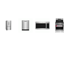 Frigidaire Gallery 4 Smudge-Proof Stainless Steel Package: Electric Range 5 Smooth Top Elements Air Fry Convection Oven, 1.9CF OTR MW 400 CFM, 52 dBA OrbitClean Dishwasher ENERGY STAR, 28.8 Cu. Ft. French Door Refrigerator Internal Water Ice Mak