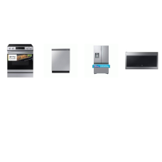 Samsung 4 STAINLESS : Slide-in 5 Smoothtop Electric Range Air Fry Convection Oven, 2.1cf OTR MW, Dishwasher 42 dBA , 26 cu. ft.French Door Counter Depth Refrigerator External WD