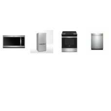 4 Stainless Steel APPLIANCE PACKAGE : Whirlpool 30 inch Slide In Gas Range Oven Self Clean, 1.7CF OTR MW 300 CFM, Fully Integrated Dishwasher 51 dBA 3rd Rack ENERGY STAR, And Midea 30 Inch Bottom Mount Refrigerator 18.7 Cu. Ft