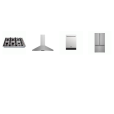 Thor Kitchen 4 Stainless : 36" 6BRS Gas Cooktop, Pyramid Shape Range Hood 550CFM, Dishwasher 47DBA, Counter Depth French Door Refrigerator Internal Water Ice