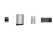 Frigidaire 4 Stainless : Induction Slide In Range Convection Bake Oven, OTR MW, Dishwasher 52dba, French Door Refrigerator Water Filter Internal Water Dispenser 