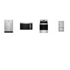Whirlpool 4 STAINLESS : 55 dBA  Dishwasher, 1.7CF OTR MW 300 CFM, Gas Range Oven Air Fry Self Clean, 30CF French Door Refrigerator In-Door Ice Maker EXT WD
