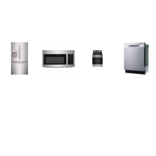Frigidaire 4 Stainless : Gas Range Convection Oven Air Fry, 1.8CF OTR MW, Stainless Tub 49 dB Dishwasher, 36 Inch Counter Depth French Door Refrigerator External Ice/Water 