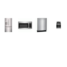 Frigidaire 4 Stainless :  Gas Range Convection Oven Air Fry, 1.8CF OTR MW, 52dB Dishwasher, 36 Inch Counter Depth French Door Refrigerator External Ice/Water 
