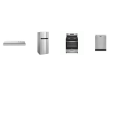 Whirlpool 4 STAINLESS : Continuous Grates Gas Range Oven, 250CFM Under-the-Cabinet Hood, 57 dBA Dishwasher, 28"W Top Freezer Refrigerator 18CF