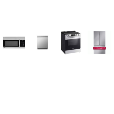 LG 4 STAINLESS APPLIANCE PKG: Slide-In Electric Range Self Clean Oven, Dishwasher 50 dBA Stainless Interior ENERGY STAR, 1.7CF OTR MW 300 CFM, 26.5CF Counter-Depth French Door Refrigerator Internal Water Dispenser Ice Maker