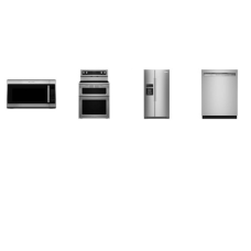 Kitchenaid 4 Stainless Steel Package : 5 Burner Electric Range Double Oven, 2.0 CF OTR MW 300 CFM, 47 DBA Dishwasher ProWash Stainless Steel Interior, 19.9 cu ft. Counter-Depth Side-by-Side Refrigerator Exterior Ice and Water In-Door-Ice