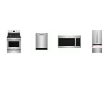 Frigidaire 4 Smudge-Proof Stainless : Gas Range CONVECTION Oven, 1.9CF OTR MW 400CFM, Dishwasher 52 dBA), 30" French Door Refrigerator Internal Water Dispenser Ice Maker