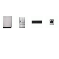 Thor Kitchen 4 Stainless : 30 Inch Tilt Panel Electric Range True Convection Oven Air Fry,  OTR Low Profile MW, DW 46 dB, Counter Depth French Door Refrigerator EXT WD