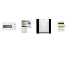 4 WHITE APPLIANCE PACKAGE : Whirlpool Smooth Top electric range Oven, 1.7CF OTR MW 300 CFM, Dishwasher 55 dBA, And Midea 30 Inch Bottom Mount Refrigerator