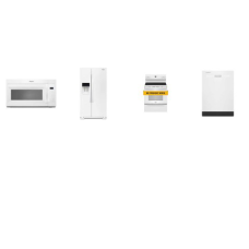 Whirlpool 4 White APPLIANCE PACKAGE : Smoothtop Electric Range Oven No Preheat Mode, 1.7CF OTR MW 300 CFM, Fully Integrated Dishwasher 55 dBA, Counter Depth Side-by-Side Refrigerator Exterior In-Door Ice and Water Dispenser