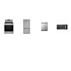 LG 4 STAINLESS STEEL PACKAGE: Smart Range 5 Elements 6.3 cu. ft. Convection Oven AirFry Self Clean, Dishwasher 50 dBA Stainless Interior ENERGY STAR, 1.8CF OTR MW 300CFM Sensor Cook, 33 inchW 25 cu. ft. French Door Refrigerator W/Ice Maker