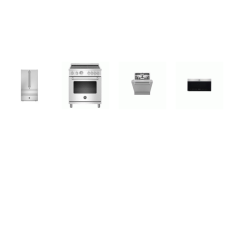 Bertazzoni 4 STAINLESS STEEL APPLIANCE PKG : 30 Inch Freestanding Induction Range Convection Oven, Wall Mount Range Hood 600 CFM 38 dbA, 24 Inch Fully Integrated Built-In Dishwasher stainless steel Interior 42 dB, 22.5CF Counter Depth French 4 Door R