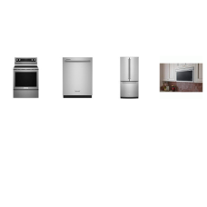 Kitchenaid 4 Stainless : Glass Electric Range True Convection Oven, Flush Built-In Design OTR MW 400 CFM, 39 DBA Dishwasher , 30 inchW French Door Refrigerator Interior Water Dispenser 