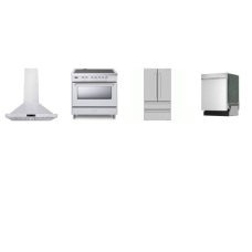 4 Stainless Steel Package : Verona 36 Inch 5 Element Induction Range Range Dual Convection Oven, 36 Inch Chimney Hood 600 CFM, And Sharp Dishwasher 49 dBA , 36 Inch French 4-Door Counter Depth Refrigerator W/Ice Maker