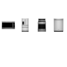 Kitchenaid 4 Stainless Steel Package : 5-Burner Gas Range 5.8 Cu. Ft. True Convection Oven, 2.0 CF OTR MW 300 CFM, 39 DBA Dishwasher 3rd Rack Stainless Steel Interior, 25.8 Cu. Ft. 36-Inch French 5-Door Refrigerator Exterior Ice and Water Dispenser I