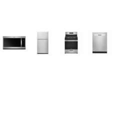 Whirlpool 4 Stainless Steel APPLIANCE PACKAGE : 5brs GAS RANGE OVEN, OTR MW, 3RD RACK DW, 33"W FRIDGE