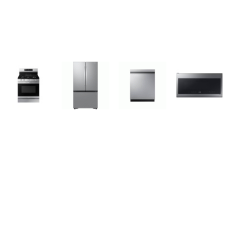 SAMSUNG 4 STAINLESS : GAS RANGE Convection Oven Air Fry, 2.1cf OTR MW 400CFM, StormWash Dishwasher 46dBA, 32 cu. ft. 3-Door French Door Refrigerator Dual Auto Ice Maker