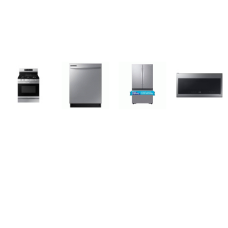 SAMSUNG 4 STAINLESS : 5BRS GAS RANGE Convection Oven Air Fry Griddle, 2.1cf OTR MW 400CFM, Dishwasher 53dBA, 27CF Counter Depth French Door Refrigerator Dual Auto Ice Maker