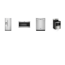 Maytag 4 STAINLESS : Smooth Top Electric Range Oven, Over-the-Range Microwave, 50 dB Dishwasher, 24.5 Cu. Ft. Side-by-Side Refrigerator Ice and Water