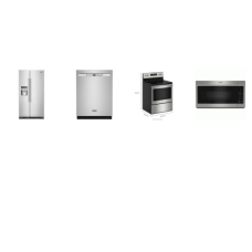 Maytag 4 STAINLESS : Smooth Top Electric Range Oven, Over-the-Range Microwave, 50 dB Dishwasher, 24.5 Cu. Ft. Side-by-Side Refrigerator Ice and Water