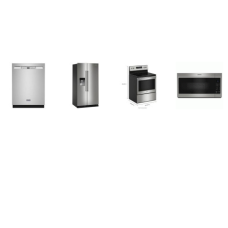 Maytag 4 STAINLESS : Smooth Top Electric Range Oven, Over-the-Range Microwave, 50 dB Dishwasher, 25 Cu. Ft. Side-by-Side Refrigerator Ice and Water