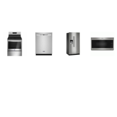 Maytag 4 STAINLESS : Smooth Top Electric Range Oven Self Clean, Over-the-Range Microwave, 50 dB Dishwasher, 25 Cu. Ft. Side-by-Side Refrigerator Ice and Water