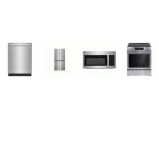 Frigidaire 4 APPLIANCE PACKAGE (1 Brushed Steel + 3 Stainless Steel ) : Electric Range Smooth Top Slide In Covection Self Clean Oven, 1.8CF OTR MW 300 CFM, 49 dBA Tall Tub Fully Integrated Dishwasher 3rd Rack, 33 Inch 17.4 cu. ft. Four Door French Do