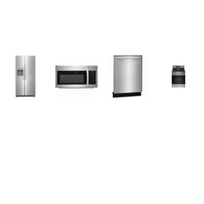 Frigidaire 4 Stainless Steel APPLIANCE PACKAGE: Continuous Grates 5 Sealed Burner Gas Range Convection Oven Air Fry, 1.8CF OTR MW 300 CFM, Fully Integrated Dishwasher 52dba ENERGY STAR, 33 Inch Side by Side Refrigerator 22.2 Cu. Ft External Water Ice