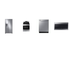 Samsung 4 STAINLESS : GAS RANGE Convection Oven Air Fry Griddle, 2.1cf OTR MW 400CFM, 53DBA DISHWASHER, 36 inch Counter Depth Side by Side Refrigerator WD