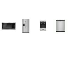 Amana 4 STAINLESS : Gas Range Oven, 1.6CF OTR MW 300 CFM, 59 dBA Dishwasher, 24.5CF 36 inchW Side by Side Refrigerator Ice/Water Dispenser