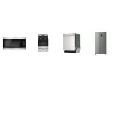 4 STAINLESS STEEL APPLIANCE PACKAGE : Gas Range Oven, 1.6CF OTR MW 300 CFM, 49 dBA Dishwasher, 36"W Counter-Depth Side-by-Side Refrigerator 