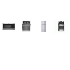 4 Stainless : Maytag 5 Burners Gas Range Convection Oven Air Fry, 1.7 cu. ft. Over-the-Range Microwave 300 CFM, And beko 28 Inch Counter Depth Top Freezer Refrigerator, 45 dBa Dishwasher