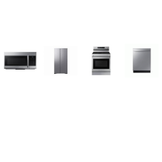 Samsung 4 STAINLESS STEEL PKG:  Electric Smart Range Convection+ Oven Air Fry Non-Stick Griddle, Fully Integrated Dishwasher 51DBA, 1.7cf OTR MW 300CFM, 28CF Side-by-Side Smart Refrigerator In-Door Ice Maker