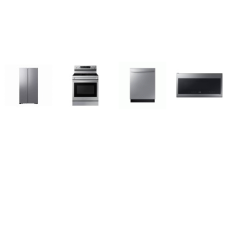 Samsung 4 STAINLESS :  Electric Range Convection+ Oven Air Fry Non-Stick Griddle, Dishwasher 51DBA, 2.1 cu. ft. Over-the-Range MW 400CFM, 28CF Side-by-Side Smart Refrigerator In-Door Ice Maker