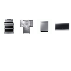 Samsung 4 STAINLESS : Electric Range Flex Duo No-Preheat Air Fry Griddle Convection, 2.1cf Bottom Controls OTR MW,  51 dBA Dishwasher, 28CF Food Showcase French 4-Door Refrigerator FlexZone Drawer WD